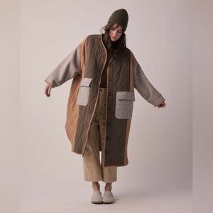 Amente Patch Quilted Wool Blend Coat Colorblock Multi Medium Large EUC